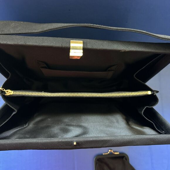 Vintage Black Satin Evening Bag Purse L&M Spot-Lite Exclusive USA W/ Coin Purse - Picture 6 of 15